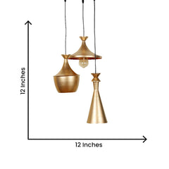 Triple Shaped Golden Brushed Cluster Hanging Lamp