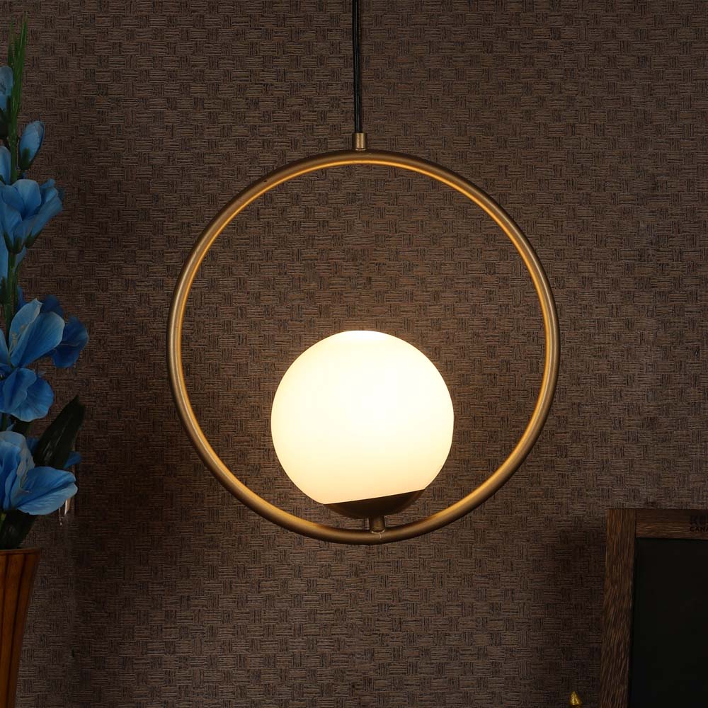 Globe In Golden Ring Decorative Hanging Light