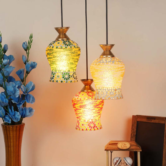 Tri-color Handmade Glass Floral Design Tri-color Cluster Hanging Light
