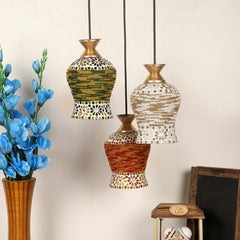 Tri-color Handmade Glass Floral Design Tri-color Cluster Hanging Light