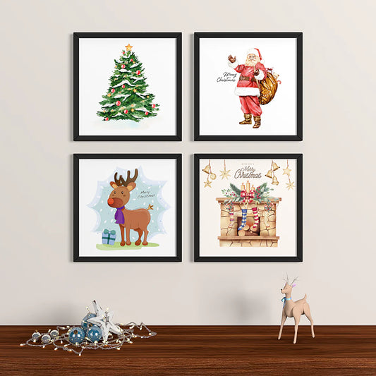 Christmas Holiday Framed Wall Art Set of 4