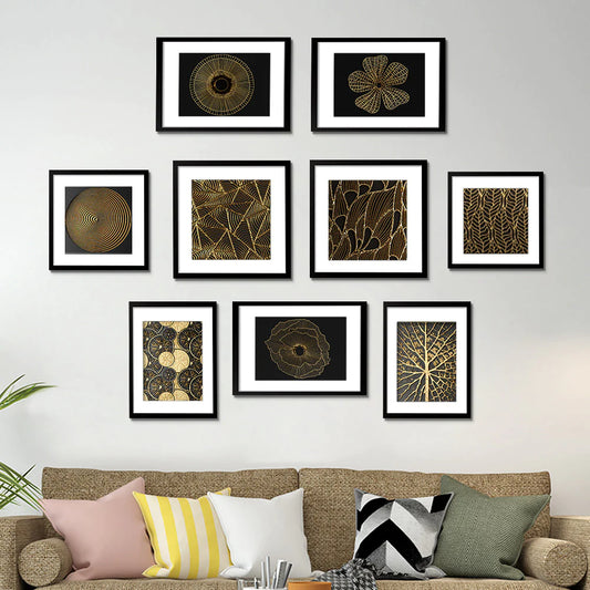 Contemporary Art Golden Framed Wall Art Set of 9
