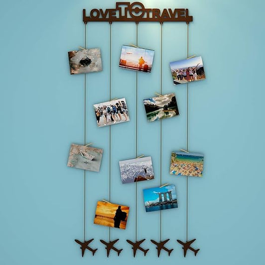 Love to Travel Wood Photo Frame with Clips Size: 27 Inch(Width) X 56 Inch(Height).