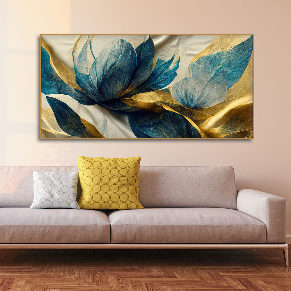 Beautiful Golden Flower and Waves Canvas Wall Painting