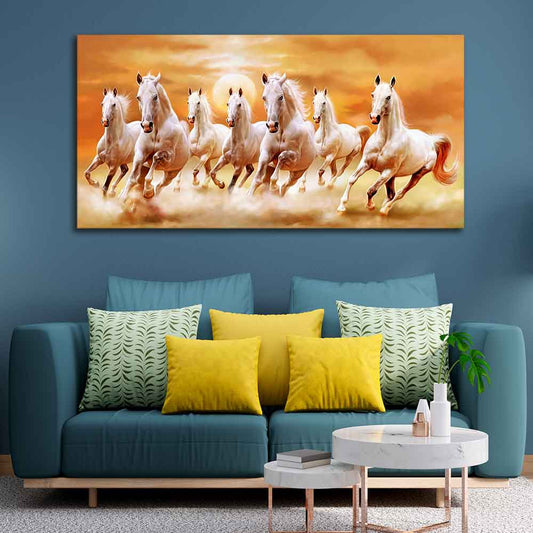 Beautiful Seven Running Horses Canvas Big Wall Painting