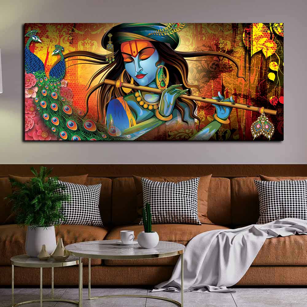 Lord Krishna Playing Flute Premium Wall Painting