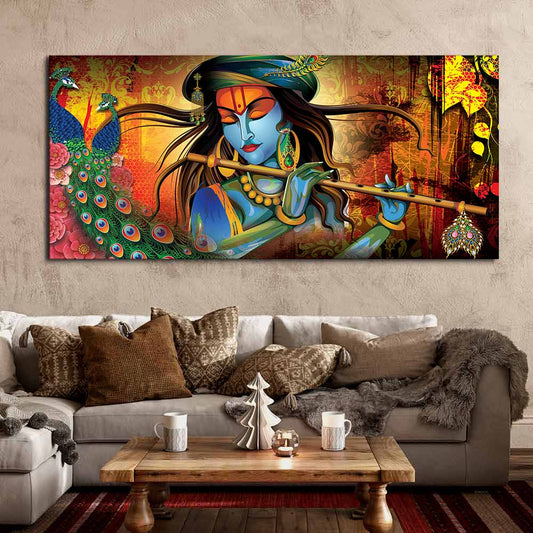 Lord Krishna Playing Flute Premium Wall Painting