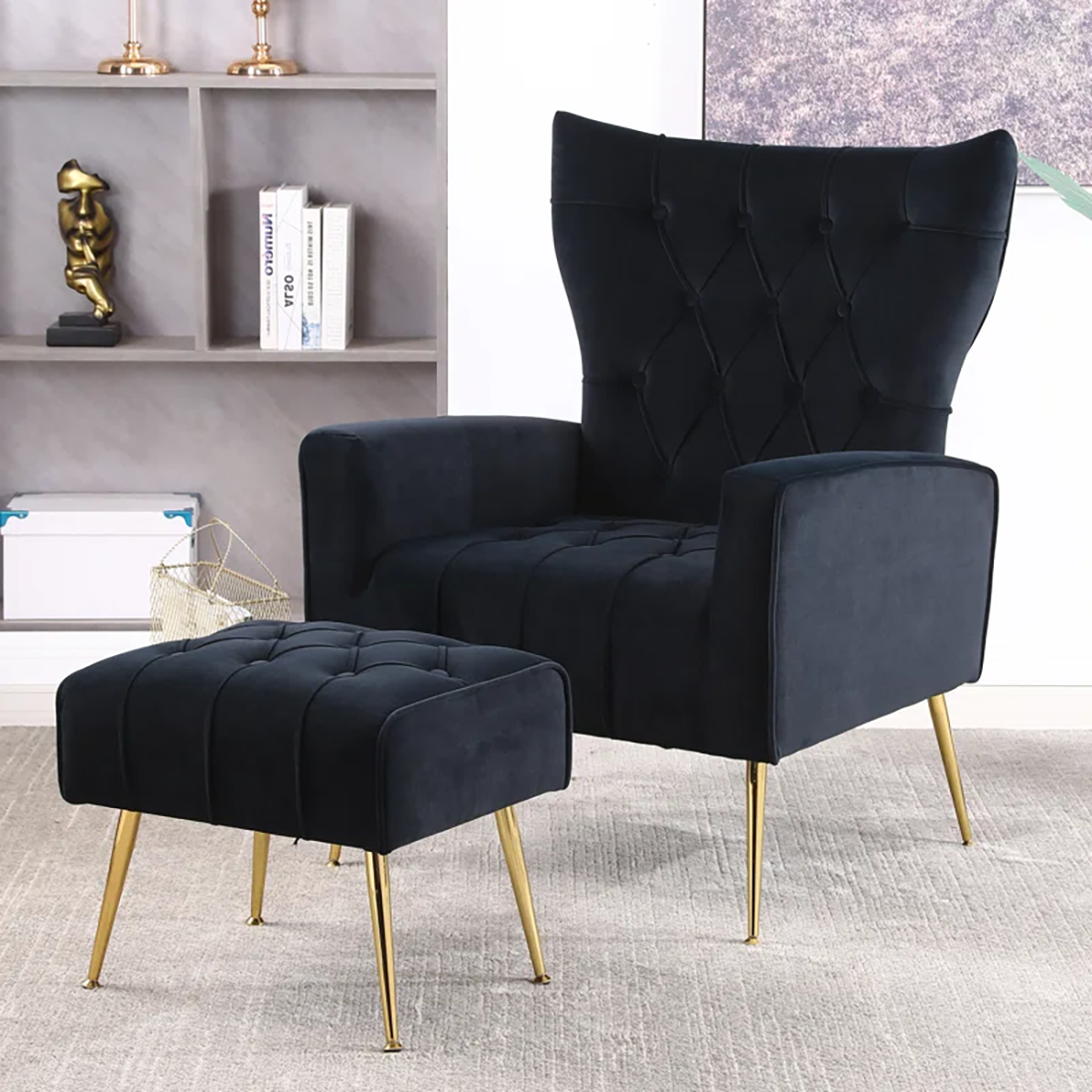 Black Danney Accent Chair With Ottoman