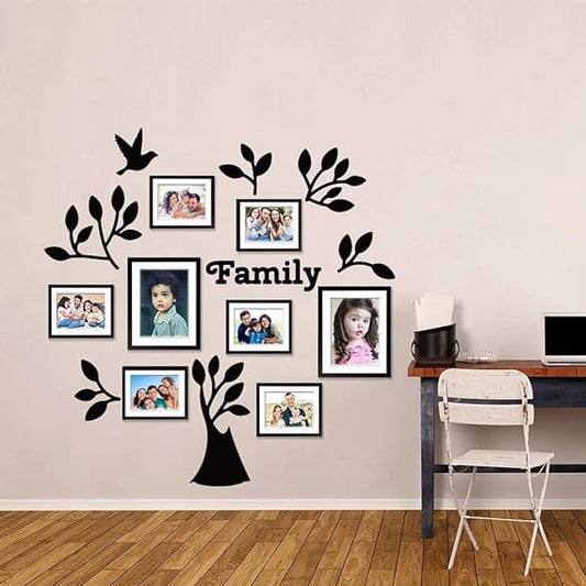 Family Tree Wooden Hangings with Picture Photo Frame Collage Set of 8