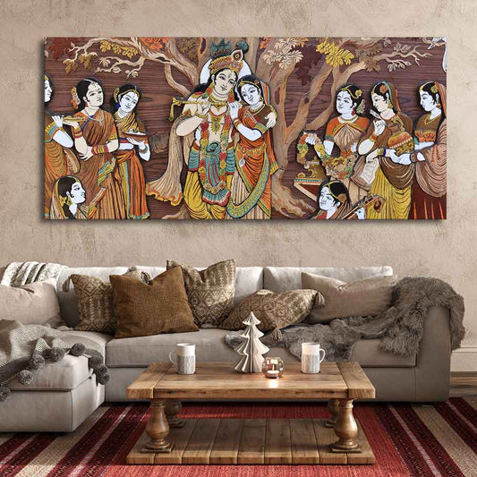 Radha Krishna Rasleela Large Canvas Wall Painting