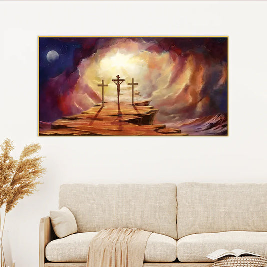 Premium Wall Painting of Jesus Cross with Moon Dark Background