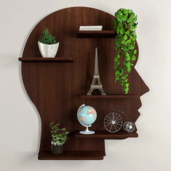 Man Backlit Wood Wall Shelf / Book Shelf, Walnut Finish