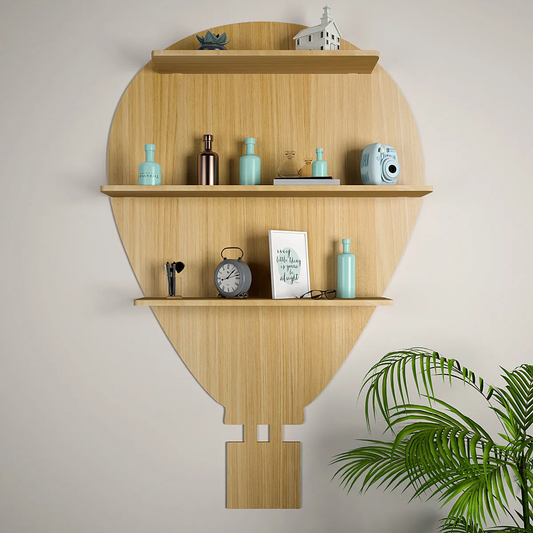 Hot Air Balloon Backlit Wood Wall Shelf / Book Shelf / Night Light, Light Oak Finish