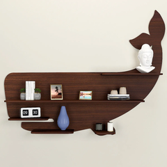 Whale Backlit Wood Wall Shelf / Book Shelf / Night Light, Walnut Finish