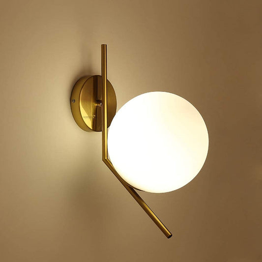Little Bit Tilted in Antique Shade With Milky Globe Wall Light