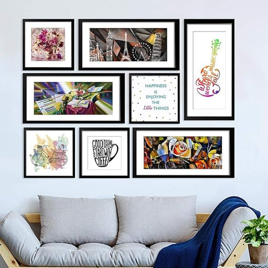 Beautiful Designer Art and Quote Collage Photo Frames Set of 8 For Office or Home