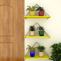 Wooden Wall Hanging Planter Shelf with Rope (Yellow, Set of 3)