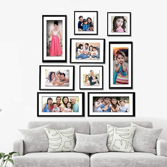 Pictures of Cute Children with Family in Photo Frame Collage, Set of 9