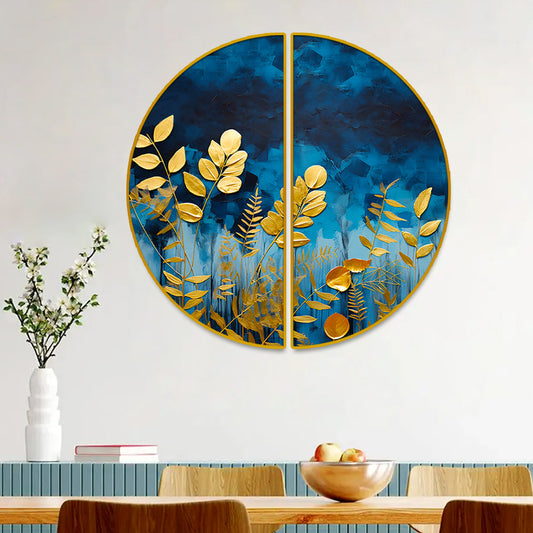 Abstract Porch Golden Background Art Semi Circle Frames Set Of 2