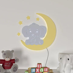 Playful Elephant & Moon Backlit Wooden Wall Décor