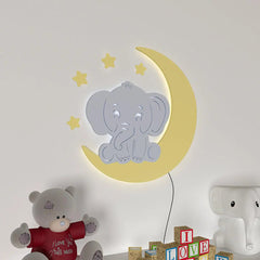 Playful Elephant & Moon Backlit Wooden Wall Décor