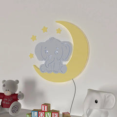 Playful Elephant & Moon Backlit Wooden Wall Décor