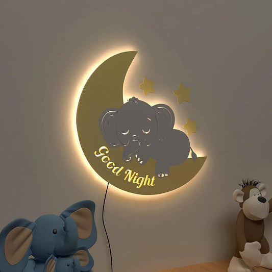 Slepping Baby Elephant Backlit Wooden Wall Décor