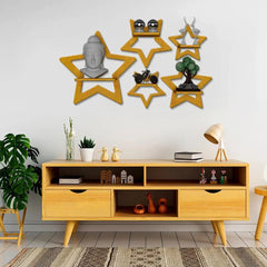 Stars Shape Wood Wall Shelf / Book Shelf, Gold Color