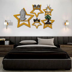 Stars Shape Wood Wall Shelf / Book Shelf, Gold Color