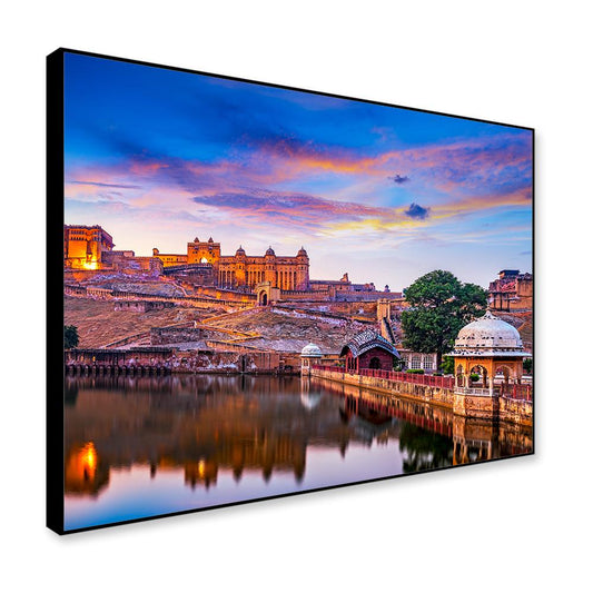 Sunset at Amber Fort and Maota Lake Framed Wall Art