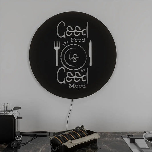 Circular 'Good Food' Backlit Wall Decor for Kitchen
