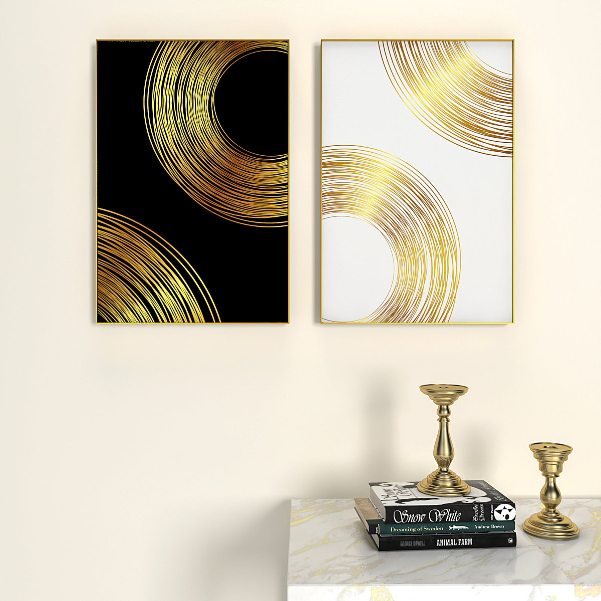 Golden & White Flowy Path Frames Set Of 2