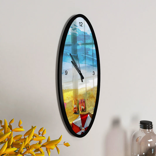 Beach Vibes Wooden Oval Wall Clock