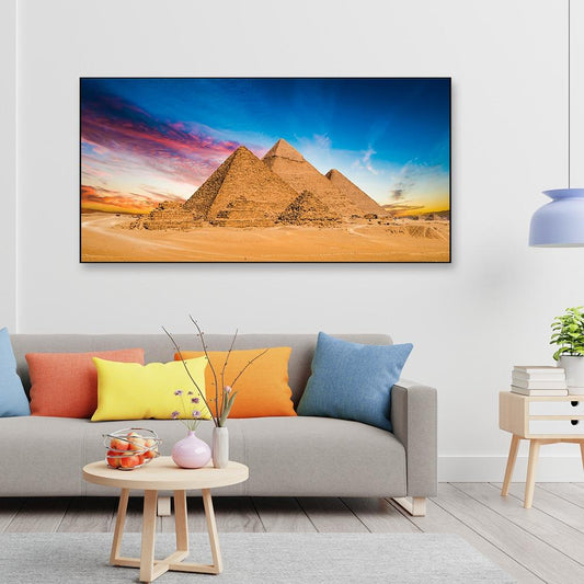 Sunset at great Pyramids of Giza Framed Wall Art