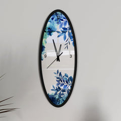 Blue Floral Dreams Wooden Oval Wall Clock