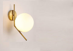 Little Bit Tilted in Antique Shade With Milky Globe Wall Light