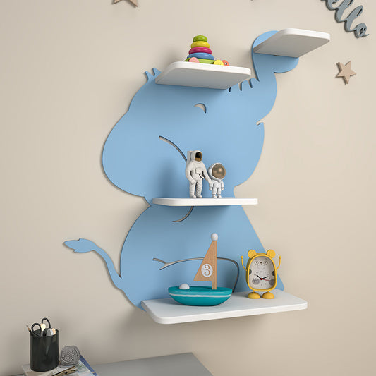 Elephant-Shaped Kids Wooden Shelf (Blue)