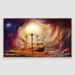 Premium Wall Painting of Jesus Cross with Moon Dark Background