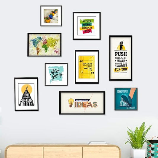 World Map and Quote Plastic Wall Frame Photo Collage Set of 9
