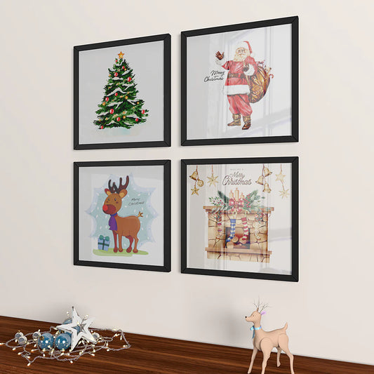 Christmas Holiday Framed Wall Art Set of 4