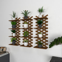 Criss Cross Designer Dark Walnut Planter Wall Shelves Set Of 3