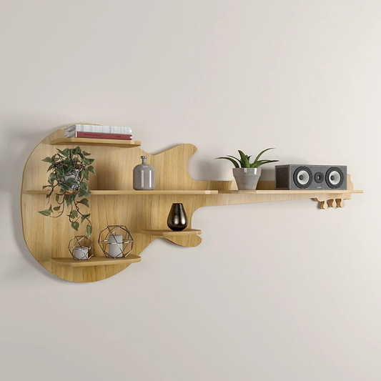 Guitar Backlit Wood Wall Shelf / Book Shelf / Night Light, Light Oak Finish