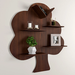 Tree Wood Wall Shelf / Book Shelf, Walnut Finish