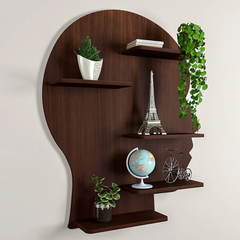 Man Backlit Wood Wall Shelf / Book Shelf, Walnut Finish