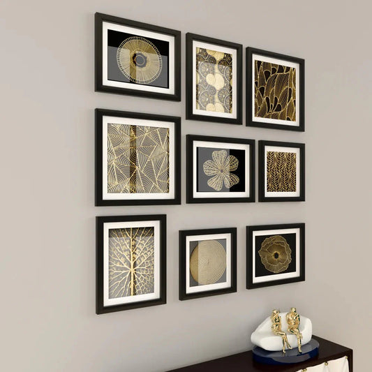 Contemporary Art Golden Framed Wall Art Set of 9