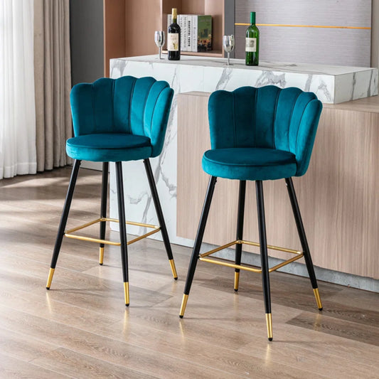 Teal Color Flower Counter Stool