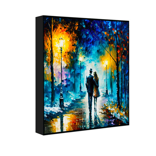 Abstract Texture Rainbow Trees with Walking Couple Love Canvas Wall Paintings & Arts