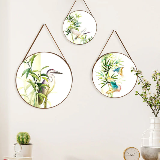 Tropical Birds Round Framed Wall Art Set of 3