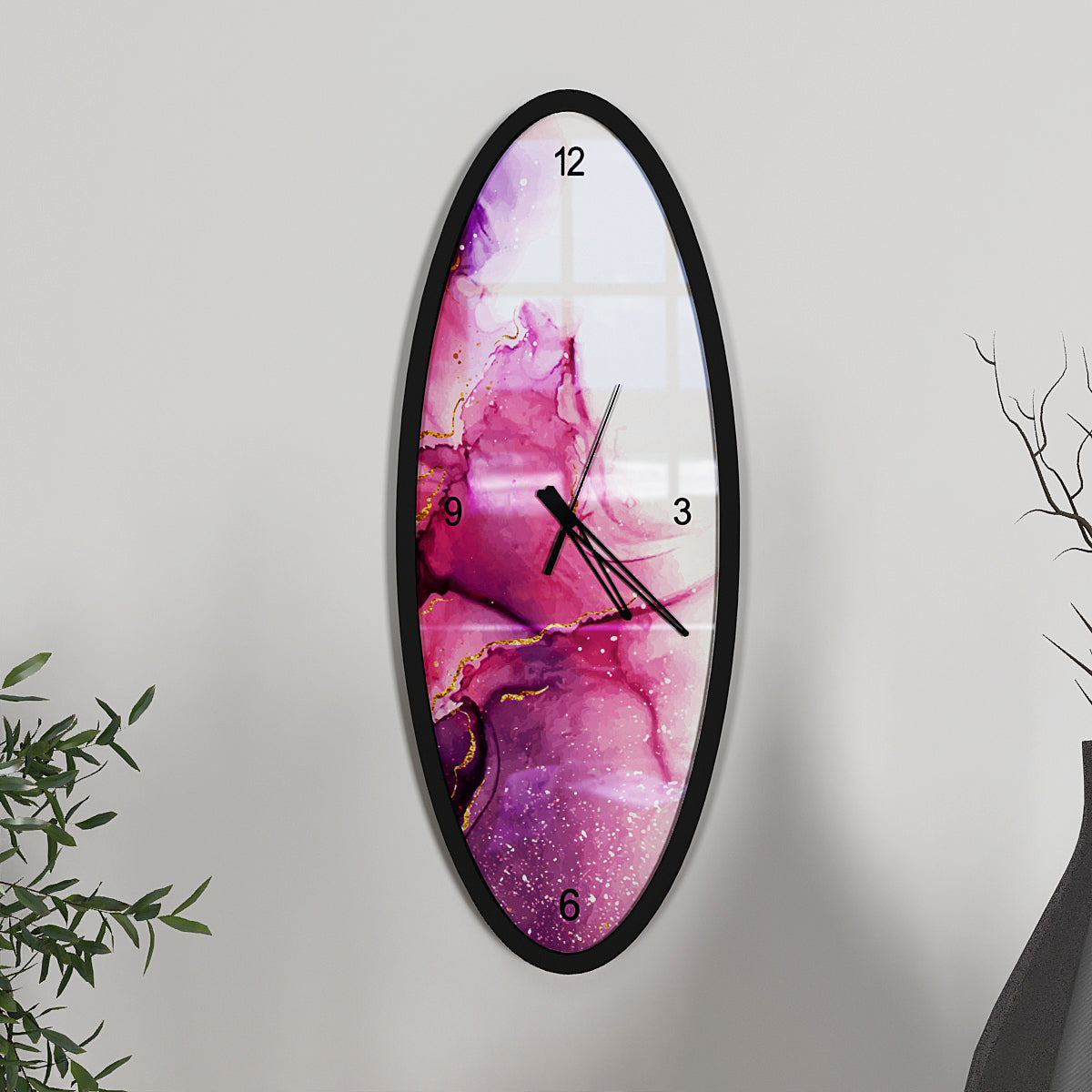 Dissolving Purple Wooden Oval Wall Clock