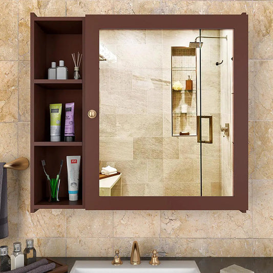 Aesthetic Wooden Bathroom Cabinet with 5 Spacious Shelves- Solid Brown